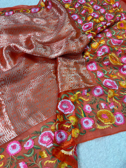 Banarasi Handloom pure kora Organza Heavy Embriodery Saree