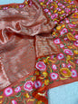 Banarasi Handloom pure kora Organza Heavy Embriodery Saree