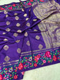 Banaras Handloom Raw Mango Saree with Petit Point Embroidery