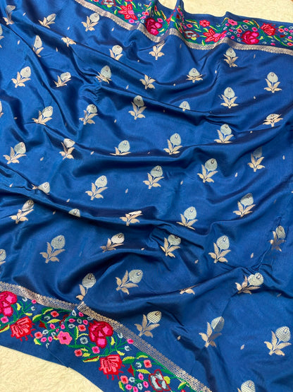Banaras Handloom Raw Mango Saree with Petit Point Embroidery