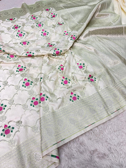 Mashru silks Tilffi Cutwork Jaal Design Saree