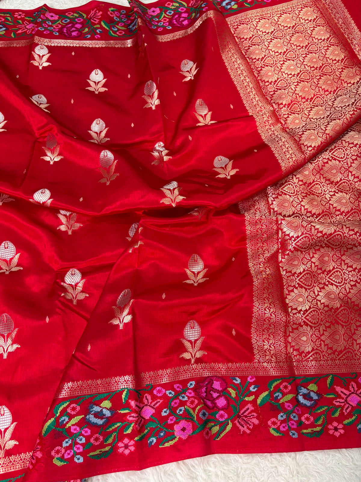 Banaras Handloom Raw Mango Saree with Petit Point Embroidery