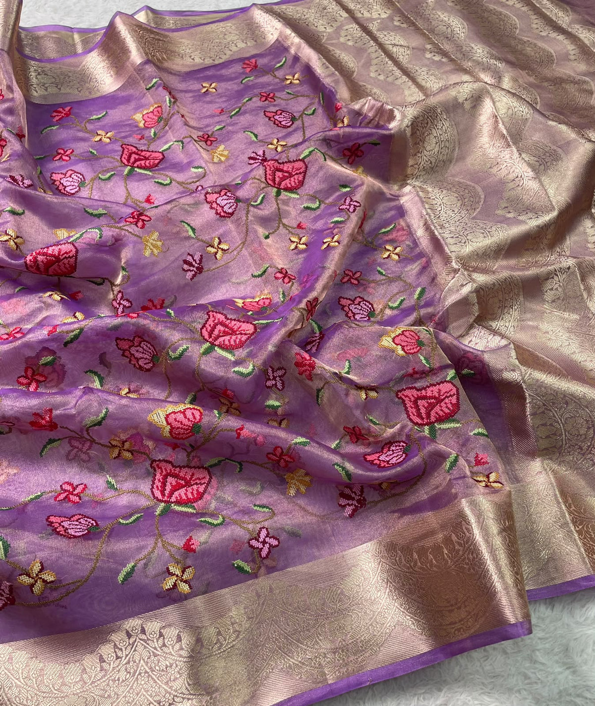 Pure Tissue Petit Point Embroidery Saree