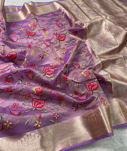 Pure Tissue Petit Point Embroidery Saree
