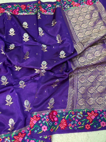 Banaras Handloom Raw Mango Saree with Petit Point Embroidery
