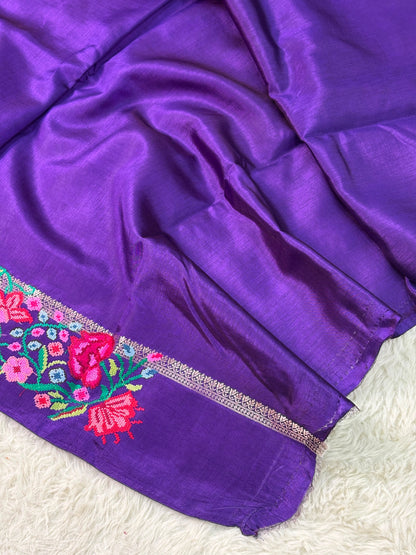 Banaras Handloom Raw Mango Saree with Petit Point Embroidery
