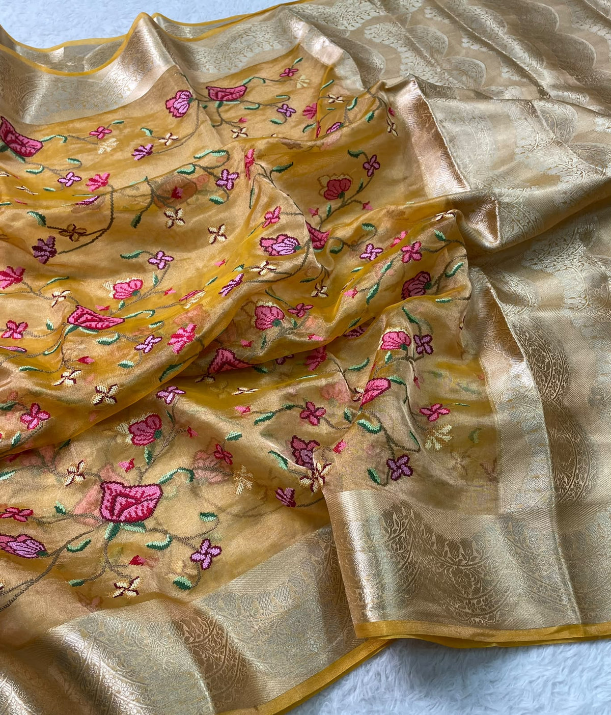 Pure Tissue Petit Point Embroidery Saree