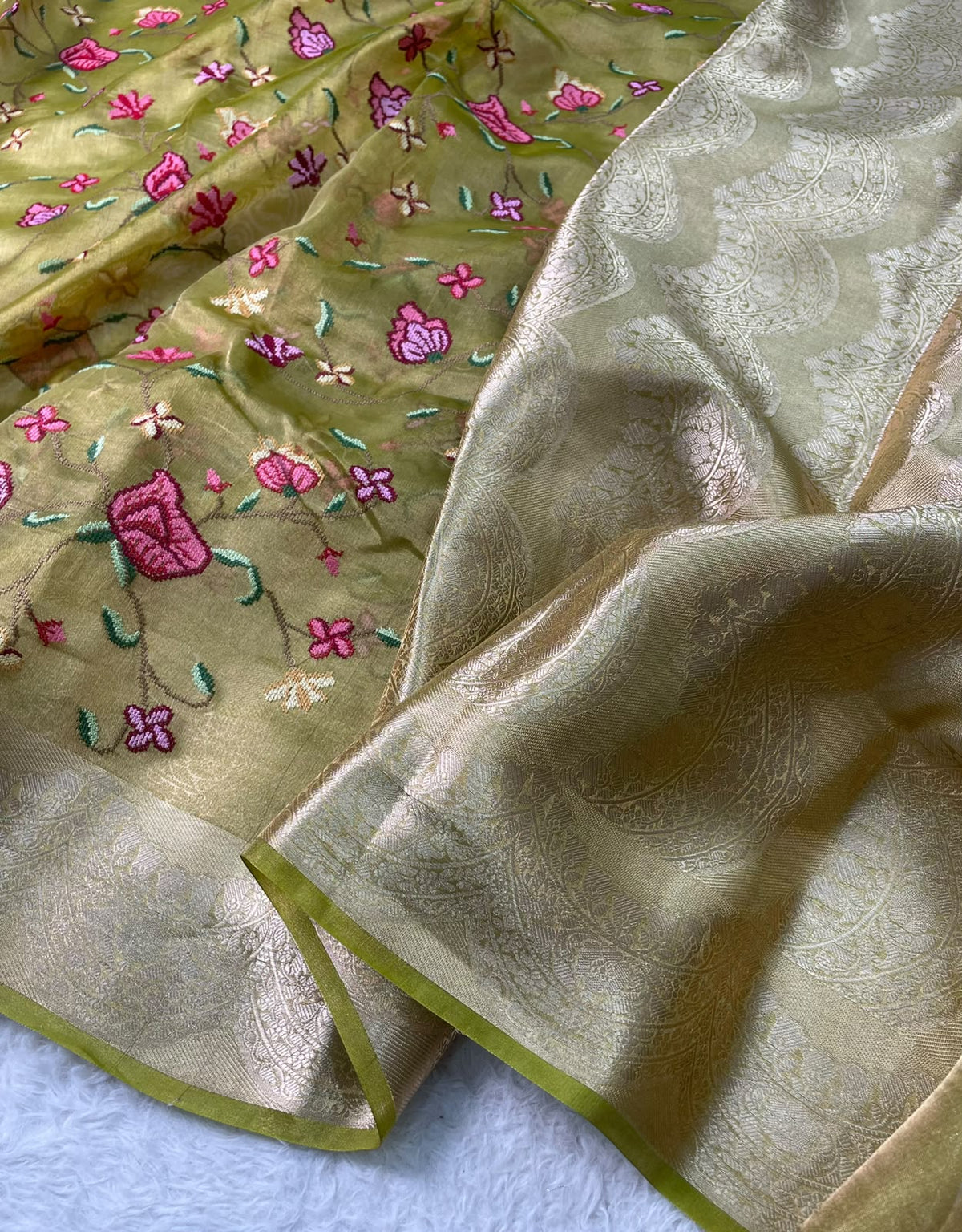 Pure Tissue Petit Point Embroidery Saree