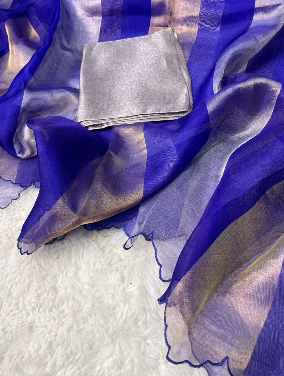 Pure Kora Tissue Banarasi Saree –Sona Rupa Scalloped Weave