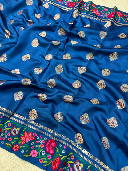 Banaras Handloom Raw Mango Saree with Petit Point Embroidery