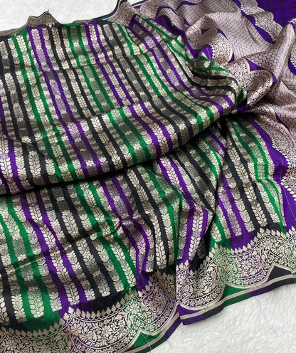 Banarasi Handloom Pure Katan  Cutwork Jangla Saree