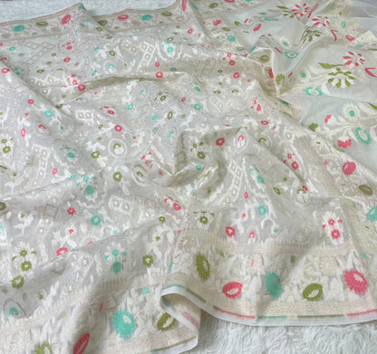 Banarasi Handloom Semi Cotton Tilffi  jamdhani saree