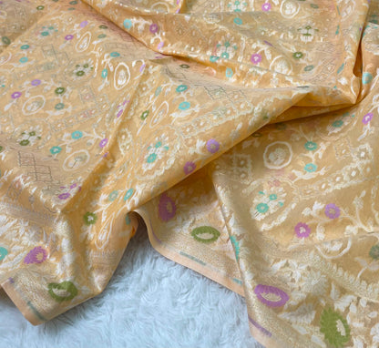 Banarasi Handloom Semi Cotton Tilffi  jamdhani saree