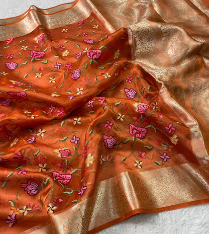 Pure Tissue Petit Point Embroidery Saree