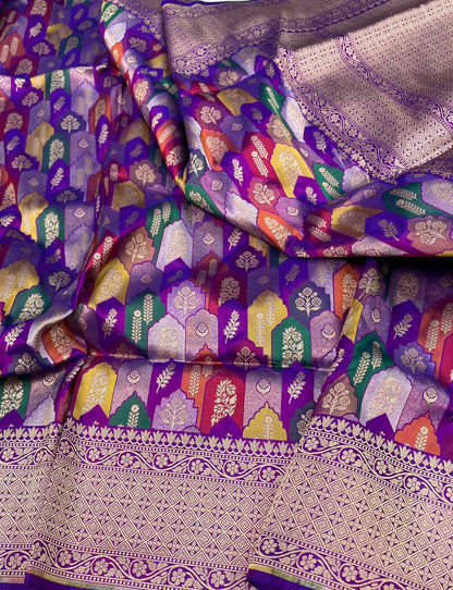 Banarasi Handloom Pure Katan  Cutwork Jangla Saree