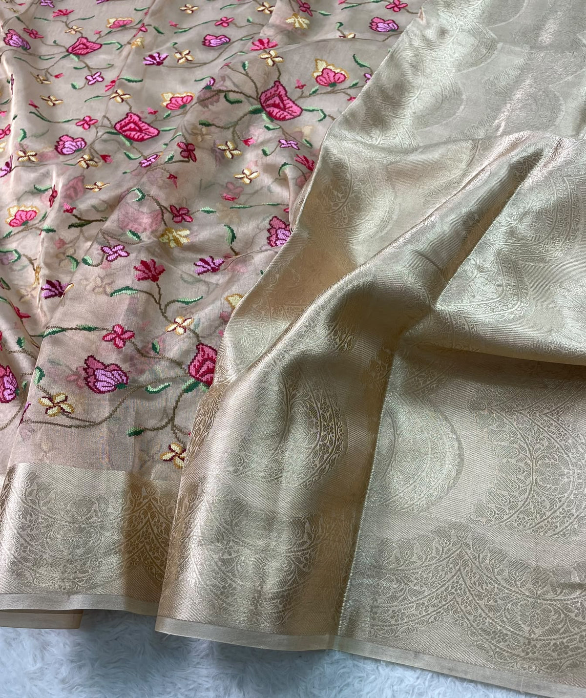 Pure Tissue Petit Point Embroidery Saree