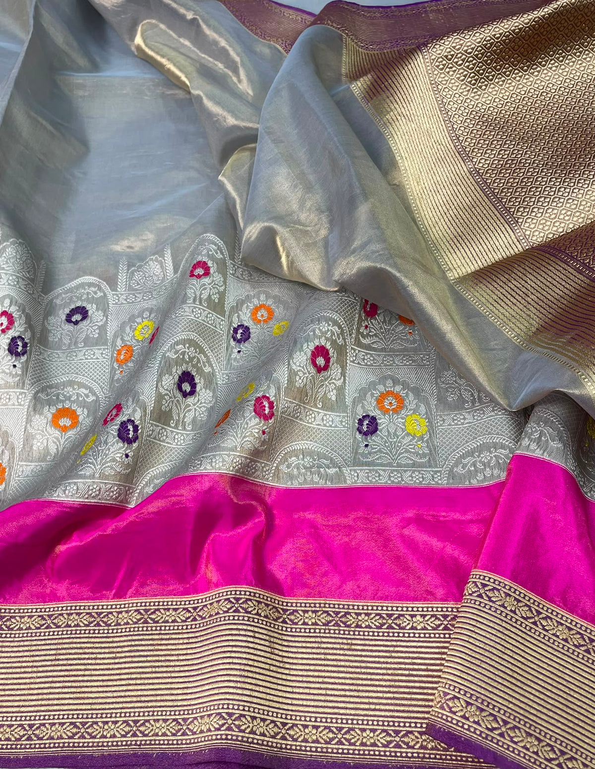 Banarasi Handloom Pure Kora Tissue Silk Kadhuwa Saree