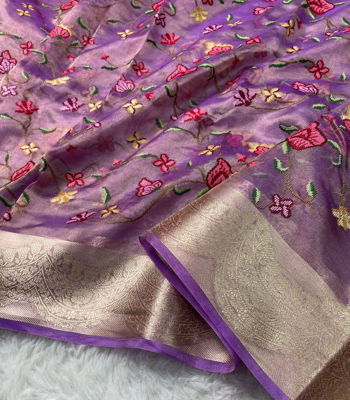 Pure Tissue Petit Point Embroidery Saree