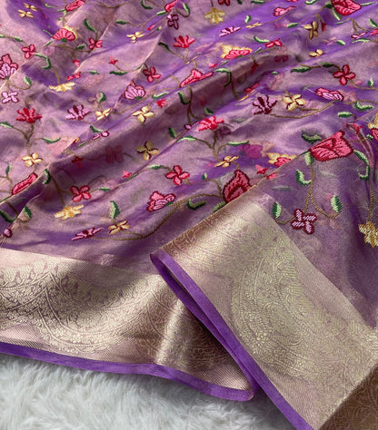 Pure Tissue Petit Point Embroidery Saree
