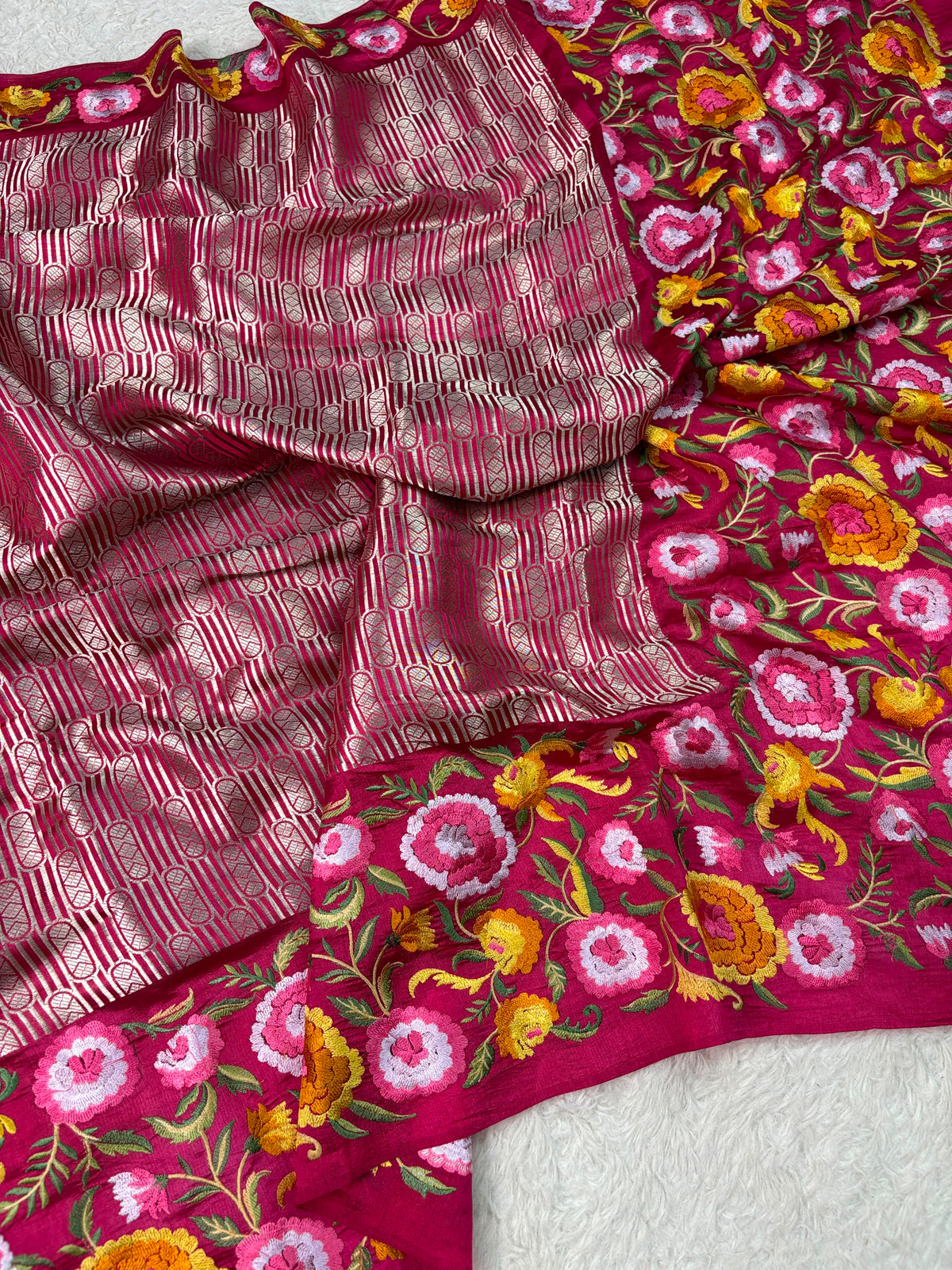 Banarasi Handloom pure kora Organza Heavy Embriodery Saree