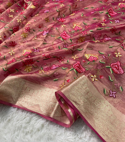 Pure Tissue Petit Point Embroidery Saree