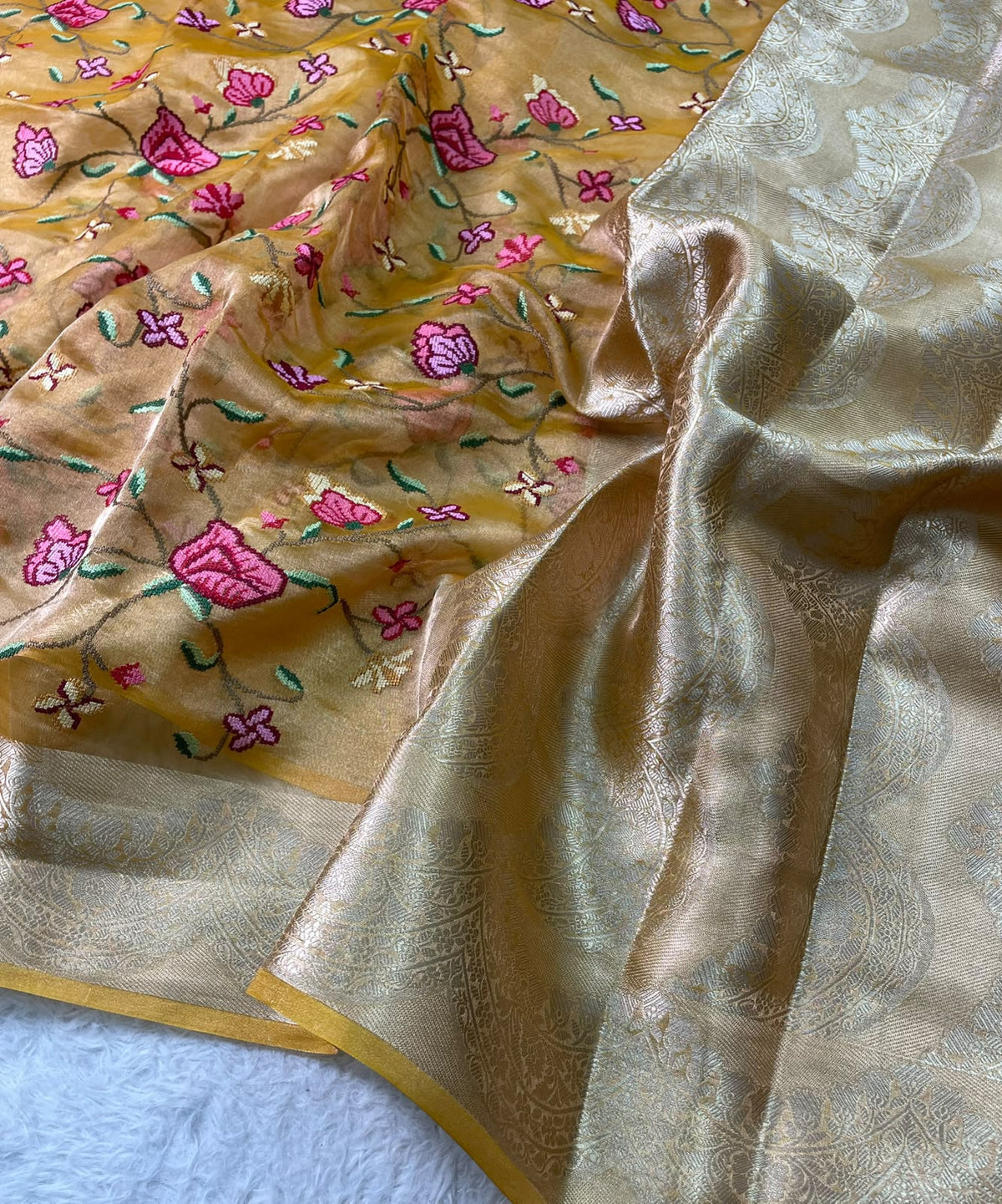 Pure Tissue Petit Point Embroidery Saree