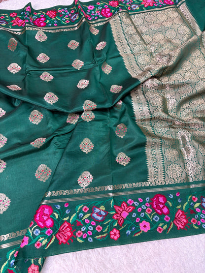 Banaras Handloom Raw Mango Saree with Petit Point Embroidery