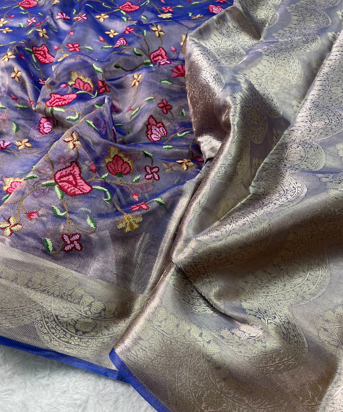Pure Tissue Petit Point Embroidery Saree