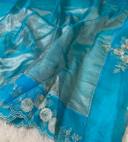 Banarasi Handloom Pure Tissue Organza Embriodery sarees