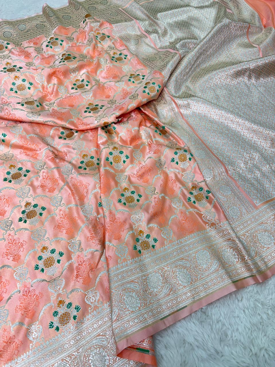 Mashru silks Tilffi Cutwork Jaal Design Saree