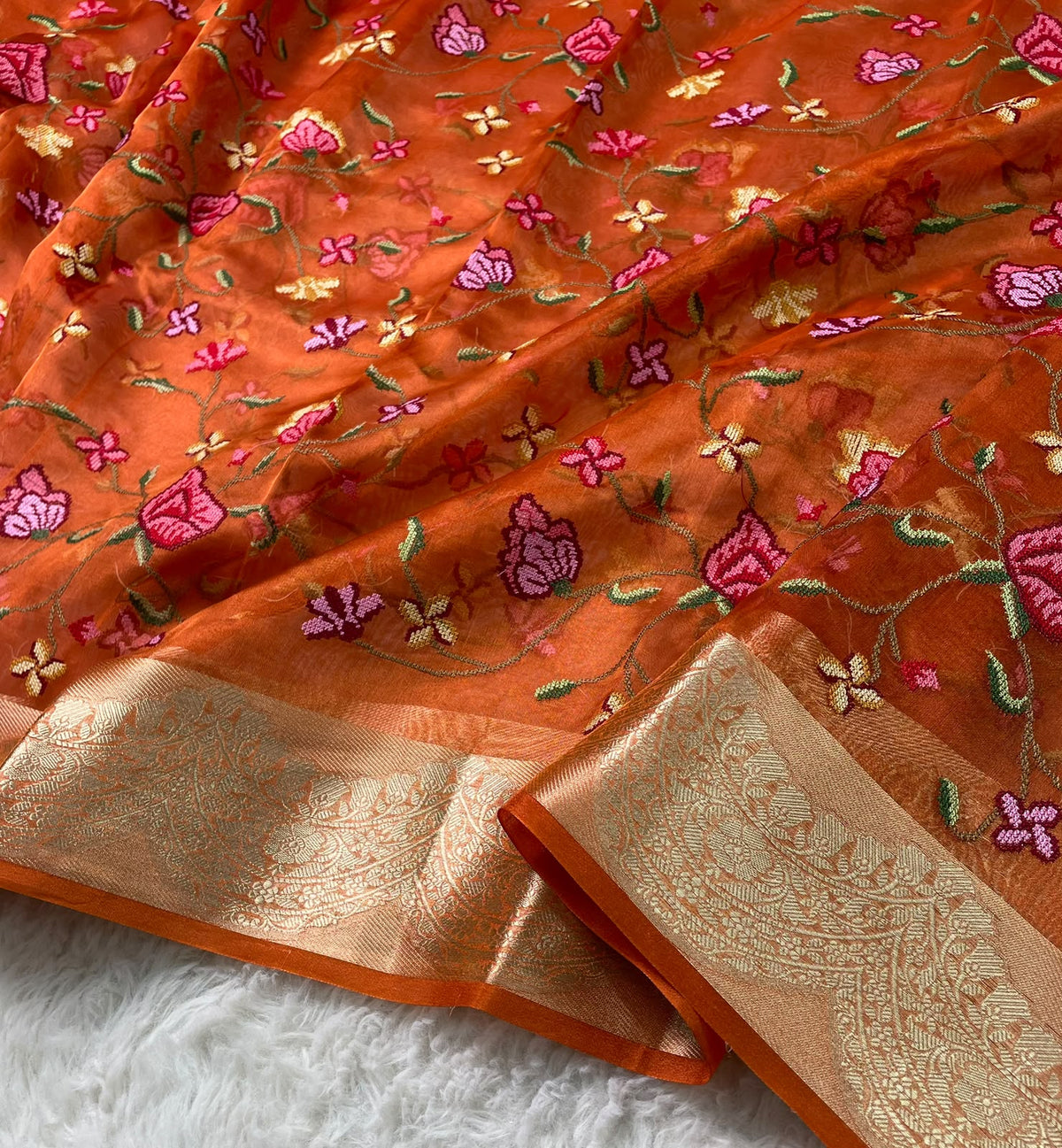 Pure Tissue Petit Point Embroidery Saree