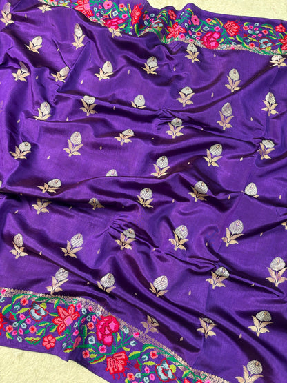 Banaras Handloom Raw Mango Saree with Petit Point Embroidery