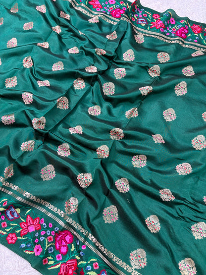 Banaras Handloom Raw Mango Saree with Petit Point Embroidery