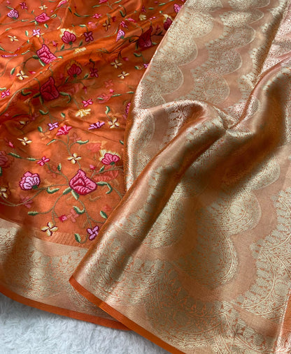 Pure Tissue Petit Point Embroidery Saree