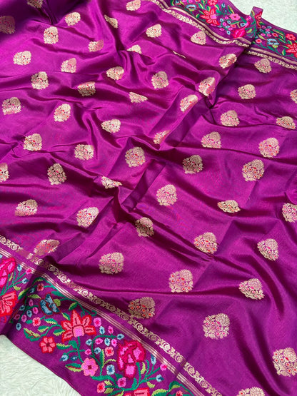 Banaras Handloom Raw Mango Saree with Petit Point Embroidery