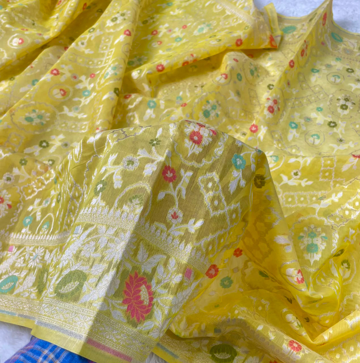 Banarasi Handloom Semi Cotton Tilffi  jamdhani saree