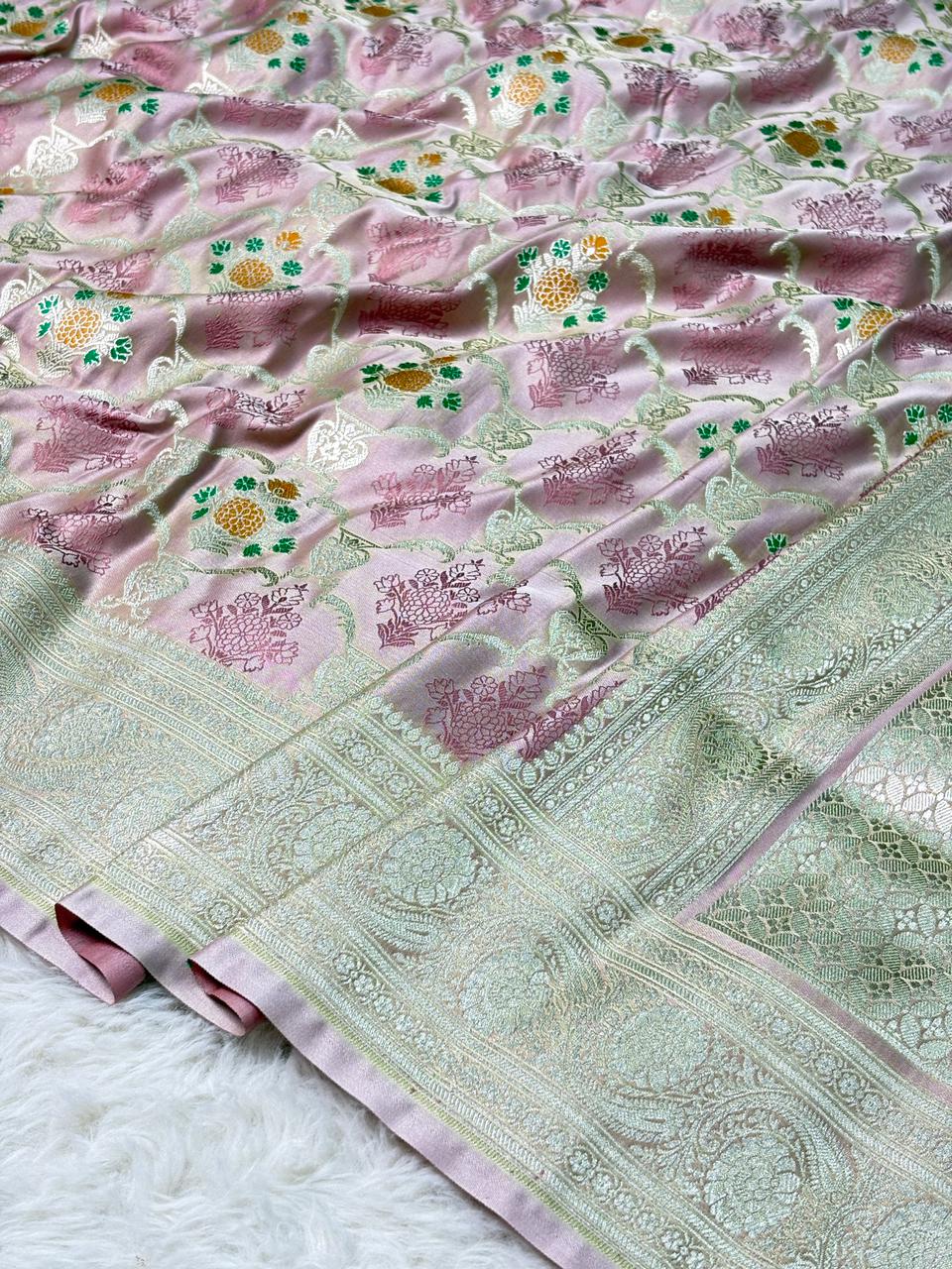 Mashru silks Tilffi Cutwork Jaal Design Saree