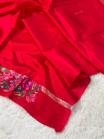 Banaras Handloom Raw Mango Saree with Petit Point Embroidery