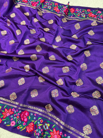 Banaras Handloom Raw Mango Saree with Petit Point Embroidery