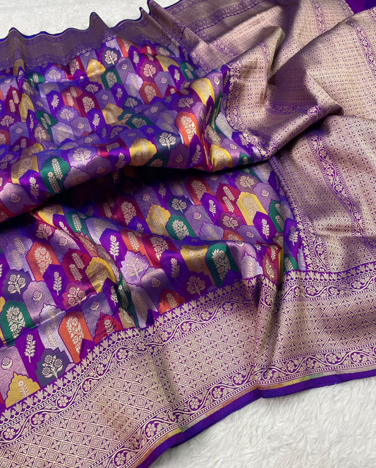 Banarasi Handloom Pure Katan  Cutwork Jangla Saree