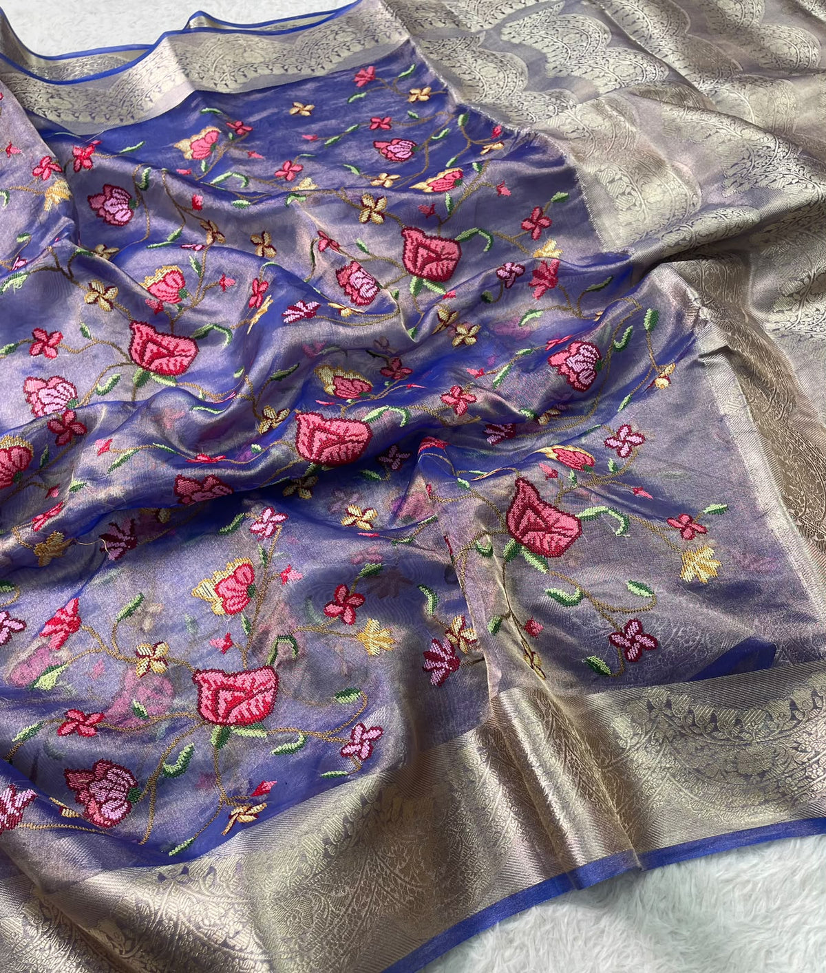 Pure Tissue Petit Point Embroidery Saree