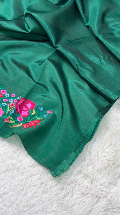 Banaras Handloom Raw Mango Saree with Petit Point Embroidery
