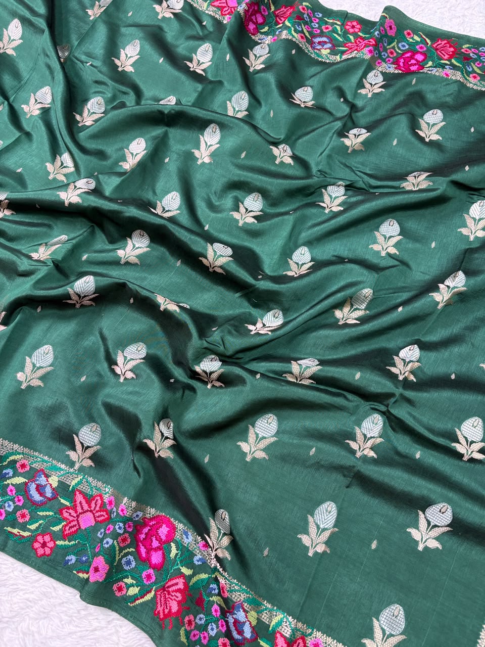 Banaras Handloom Raw Mango Saree with Petit Point Embroidery