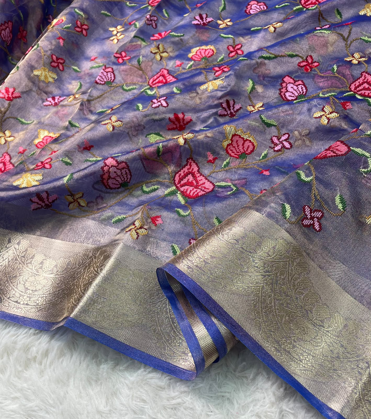 Pure Tissue Petit Point Embroidery Saree