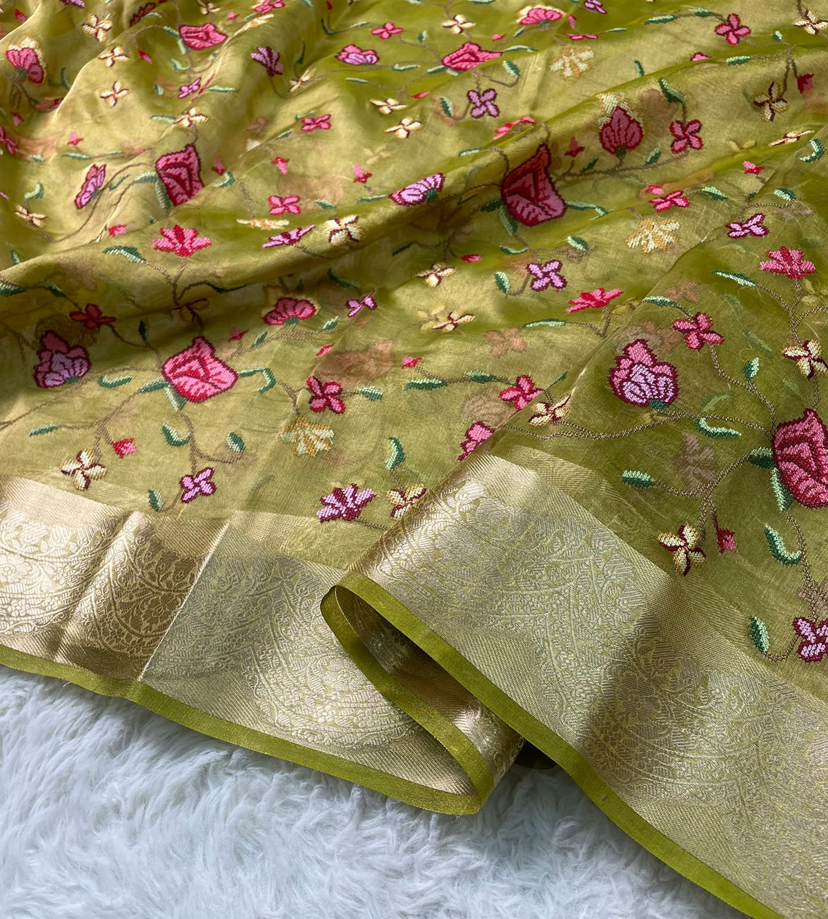 Pure Tissue Petit Point Embroidery Saree